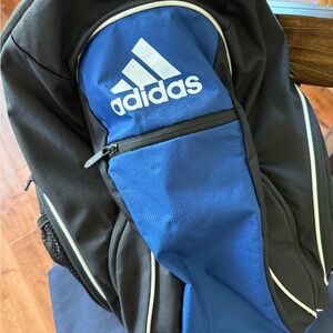 adidas Black and Blue Athletic Backpack with White Logo